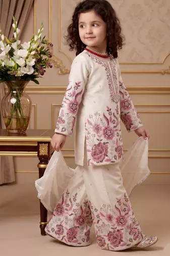 off white heavy chinon silk salwar suit set with embroidery sequence work - designer party wear