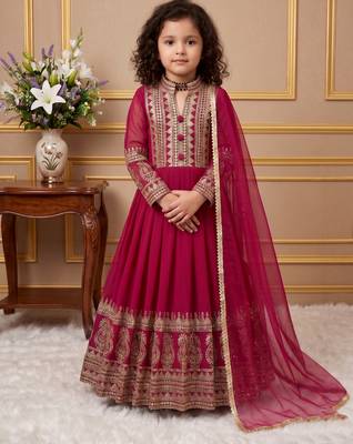 Dark pink heavy fox georgette gown set with embroidery sequence work - designer party wear 3