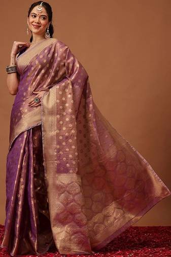 Purple woven tissue party wear saree with blouse piece