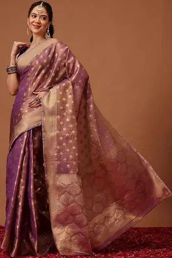 Purple woven tissue party wear saree with blouse piece