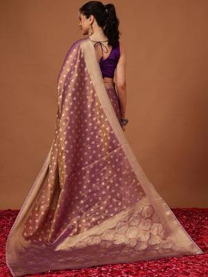 Purple woven tissue party wear saree with blouse piece 2