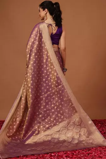 Purple woven tissue party wear saree with blouse piece