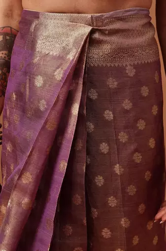 Purple woven tissue party wear saree with blouse piece