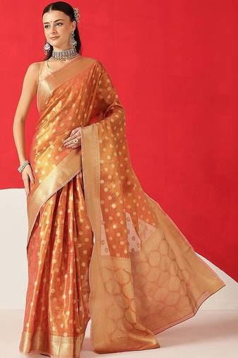 Copper woven tissue party wear saree with blouse piece