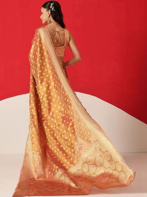 Copper woven tissue party wear saree with blouse piece 2