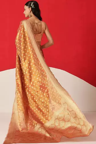 Copper woven tissue party wear saree with blouse piece