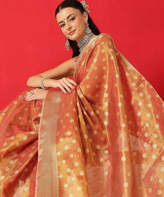 Copper woven tissue party wear saree with blouse piece 3