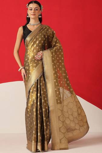 Olive woven tissue party wear saree with blouse piece