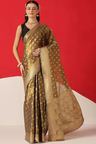 Olive woven tissue party wear saree with blouse piece