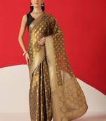Olive woven tissue party wear saree with blouse piece