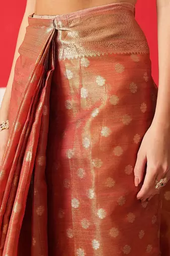 Copper woven tissue party wear saree with blouse piece