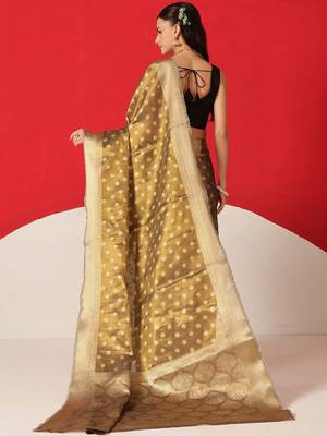 Olive woven tissue party wear saree with blouse piece 2