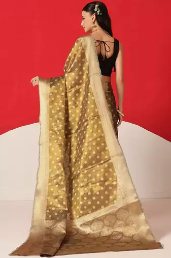 Olive woven tissue party wear saree with blouse piece