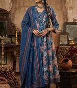 Floral Block Printed suit with crochet kantha hand work comes with Pure Cotton Dupatta and Cotton Palazzo Set of 3