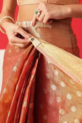 Copper woven tissue party wear saree with blouse piece