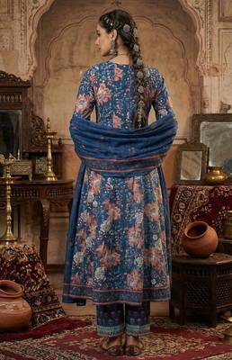 Floral Block Printed suit with crochet kantha hand work comes with Pure Cotton Dupatta and Cotton Palazzo Set of 3 3
