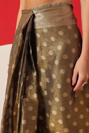 Olive woven tissue party wear saree with blouse piece