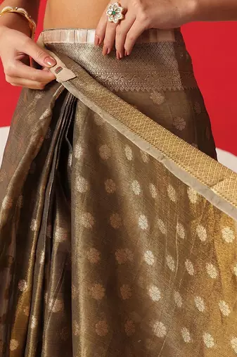 Olive woven tissue party wear saree with blouse piece