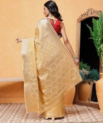 Beige woven tissue party wear saree with blouse piece 3