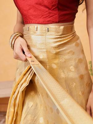 Beige woven tissue party wear saree with blouse piece 5