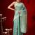 Turquoise woven cotton blend traditional saree with blouse piece