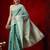 Turquoise woven cotton blend traditional saree with blouse piece