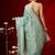 Turquoise woven cotton blend traditional saree with blouse piece