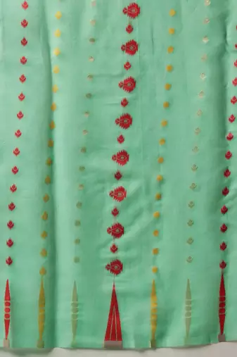 Green woven cotton blend traditional saree with blouse piece