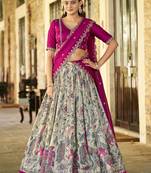 Fantastic Cream Kalamkari Print Silk Event Wear Half Saree Lehenga