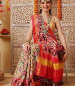 Mustard printed silk cotton ethnic saree with blouse piece