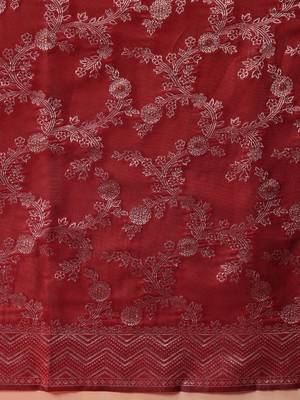 Maroon woven cotton blend traditional saree with blouse piece 5
