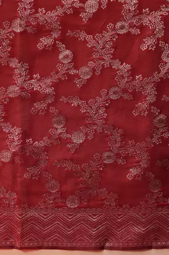 Maroon woven cotton blend traditional saree with blouse piece