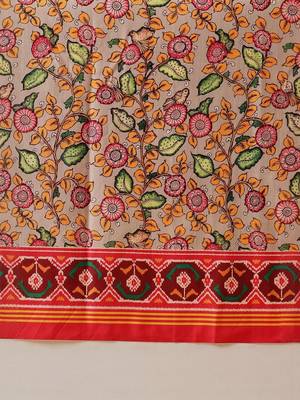Mustard printed silk cotton ethnic saree with blouse piece 5