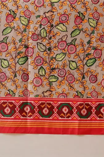 Mustard printed silk cotton ethnic saree with blouse piece