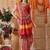 Red printed silk cotton ethnic saree with blouse piece