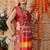 Red printed silk cotton ethnic saree with blouse piece