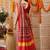 Red printed silk cotton ethnic saree with blouse piece
