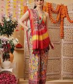 Multicolor printed silk cotton ethnic saree with blouse piece