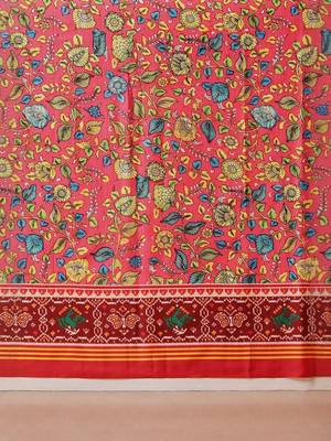 Red printed silk cotton ethnic saree with blouse piece 5