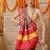 Multicolor printed silk cotton ethnic saree with blouse piece