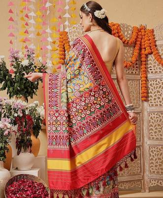 Multicolor printed silk cotton ethnic saree with blouse piece 3
