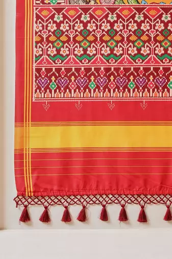 Multicolor printed silk cotton ethnic saree with blouse piece