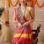 Red printed silk cotton ethnic saree with blouse piece