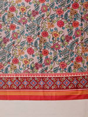 Red printed silk cotton ethnic saree with blouse piece 5