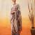 Grey printed cotton blend ethnic saree with blouse piece