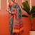 Blue printed silk blend ethnic saree with blouse piece