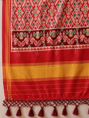 Mustard printed silk cotton ethnic saree with blouse piece 5