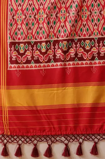 Mustard printed silk cotton ethnic saree with blouse piece