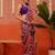 Orange printed silk blend ethnic saree with blouse piece