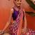 Orange printed silk blend ethnic saree with blouse piece